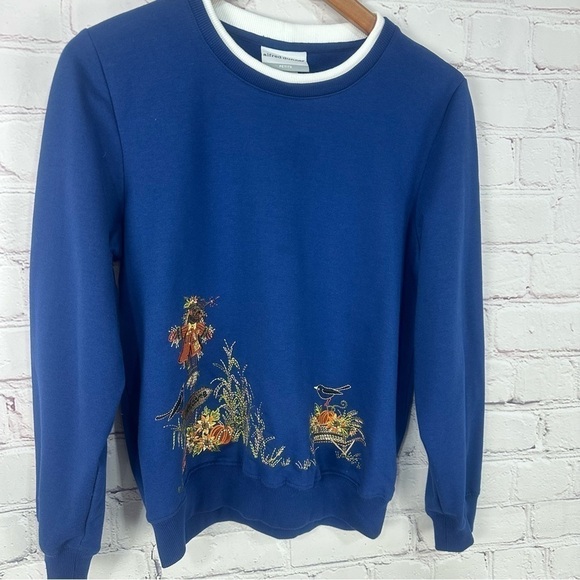 Alfred Dunner fall harvest, pumpkin vintage navy blue sweatshirt Halloween small - Picture 6 of 8